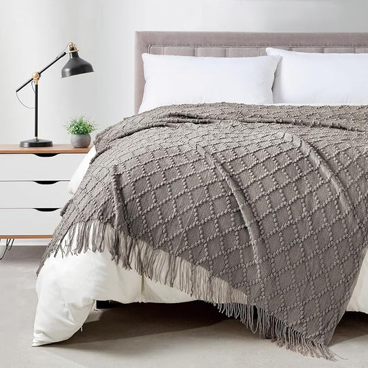 BOURINA Dark Grey Throw Blanket 50 x70 Inches Jacquard Argyle Throw Textured Solid Soft Throws and Blankets for Sofa or Bed Knitted Decorative Blanket