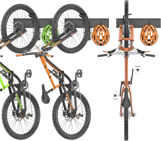 TORACK Wall-Mounted Swivel Bike Rack, Garage Vertical Bike Hangers for 3 Bikes and 3 Helmets Rotating Bike Storage Hooks Holds Up to 300 lbs