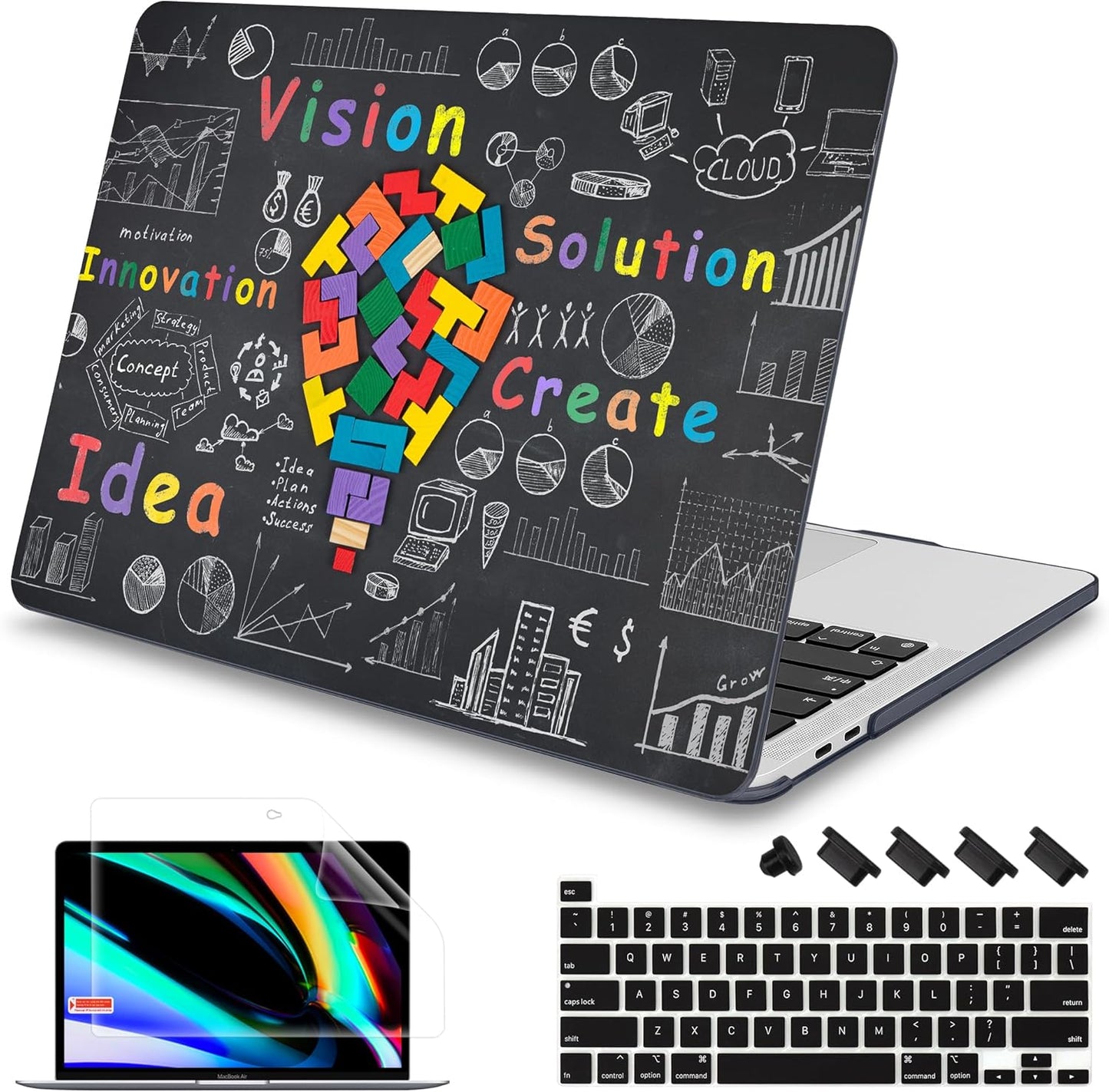 Mektron for MacBook Pro 16 inch Case A2141 with Touch Bar and Touch ID (2020 2019 Release), Geometric Blackboard Hard Shell Case Cover with Keyboard Skin & Screen Protector & Dust Plug