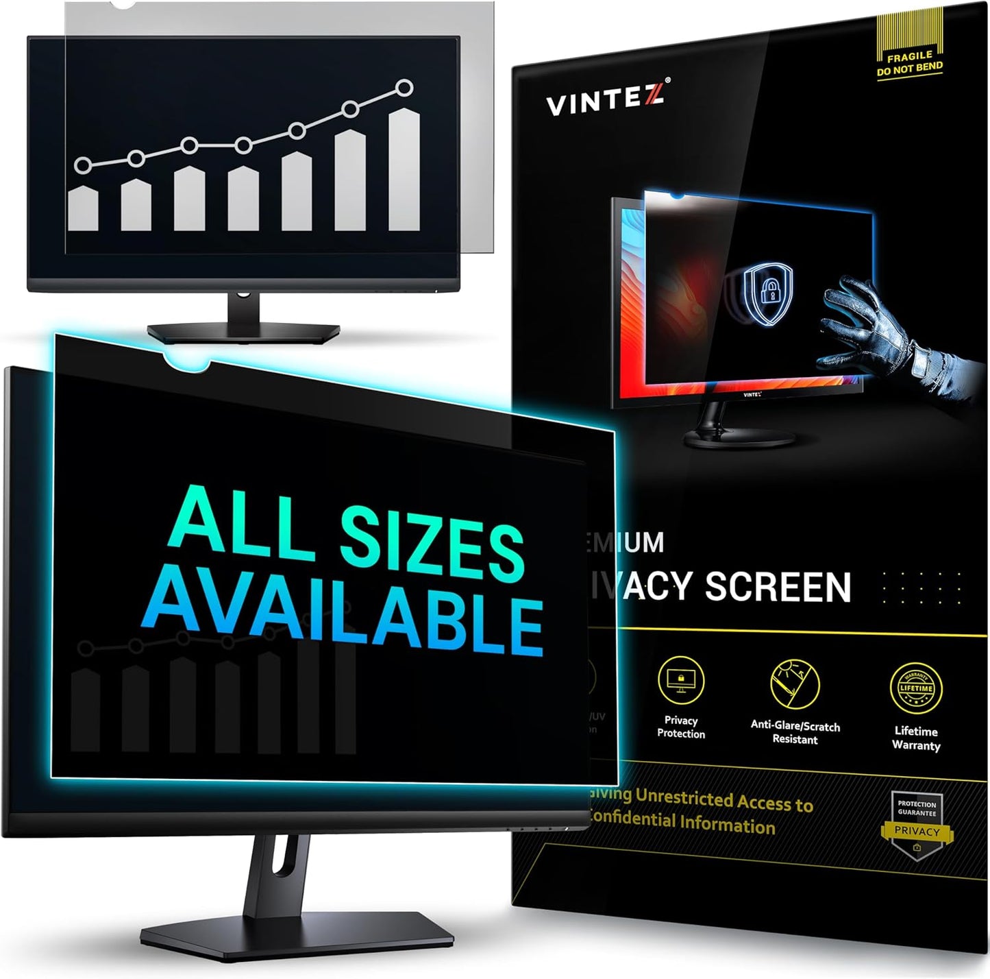VINTEZ 27 Inch 16:9 Privacy Screen for Computer Monitor and Laptop - Anti Glare Protector Film Blue Light Filter Eye Protection - Computer Screen Privacy Shield, [1 Pack]