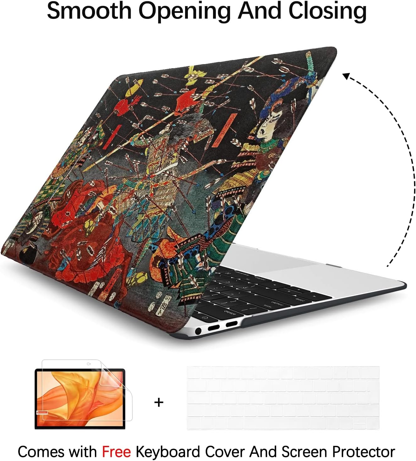 Berkin Arts Compatible with MacBook Pro 13 inch Cover, 2022-2016 Release A2289/A2251/A2338 M1 with Keyboard Cover & Screen Protector Ukiyo-e (The Kusunoki's Final Attack by Kuniyoshi)