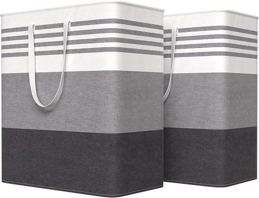 WOWBOX 2 Pack Laundry Hampers Baskets, Freestanding Dirty Clothes Hampers with Reinforced Handles & Cross Stitch & Waterproof Coating, for Laundry Bedroom Bathroom, 2 x 100L