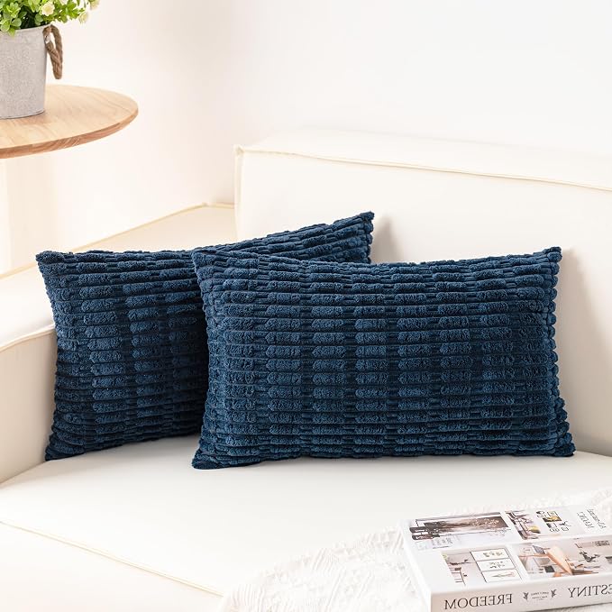 Aegero Pack of 2 Corduroy Decorative Throw Pillow Covers 12x24 Inch Soft Striped Pillow Covers Modern Farmhouse Home Decor for Sofa Living Room Couch Bed（Teal）