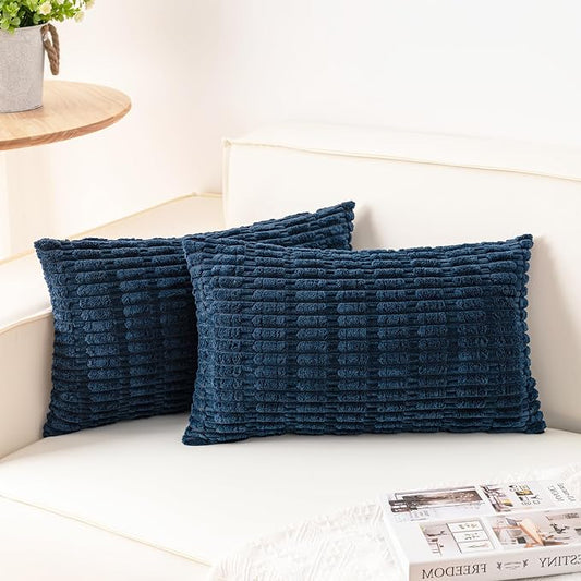 Aegero Pack of 2 Corduroy Decorative Throw Pillow Covers 12x24 Inch Soft Striped Pillow Covers Modern Farmhouse Home Decor for Sofa Living Room Couch Bed（Teal）