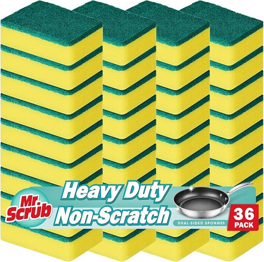 Mr. Scrub Sponges Kitchen Scrub Dish Sponge Scouring Pad, 36 Pack Cleaning Brush Scrubber Supplies for Soap, Dishwashing Dinnerware Sets Pan Pot Towels Cloth Rags Holder Glass Dishwasher Sink Bathroom