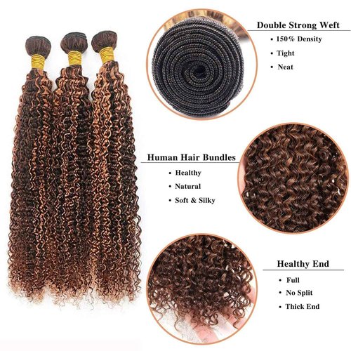 Condescension Human Hair Bundles 24 26 28 Inch Chocolate Brown Highlight P4/30 Jerry Curly Bundles Human Hair Unprocessed Brazilian Virgin Quick Weave Hair for Black Women