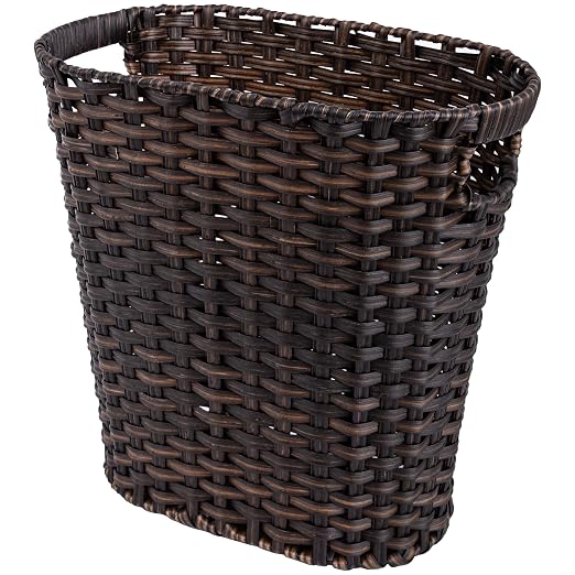 GRANNY SAYS Wicker Trash Can, Bathroom Trash Can with Handles, Wicker Waste Basket for Bathroom, Waste Basket for Bedroom, Decorative Wicker Wastebasket, 15 Liters/4 Gallons, 1-Pack Dark Brown