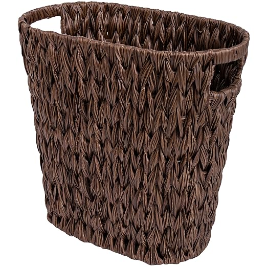 GRANNY SAYS Wicker Waste Basket, Waterproof Bathroom Trash Can, Bedroom Can, Durable Wastebasket with Handles, 15 Liters/4 Gallons