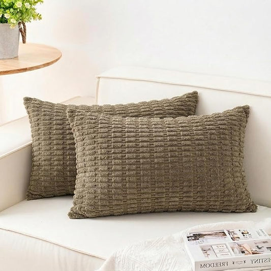 Aegero Pack of 2 Corduroy Decorative Throw Pillow Covers 12x24 Inch Soft Striped Pillow Covers Modern Farmhouse Home Decor for Sofa Living Room Couch Bed（Green）