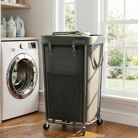 Laundry Basket with Wheels Rolling Laundry Basket, Removable Laundry Bag Design for Daily Use in Bathrooms and Laundry Rooms (Black, 160L)