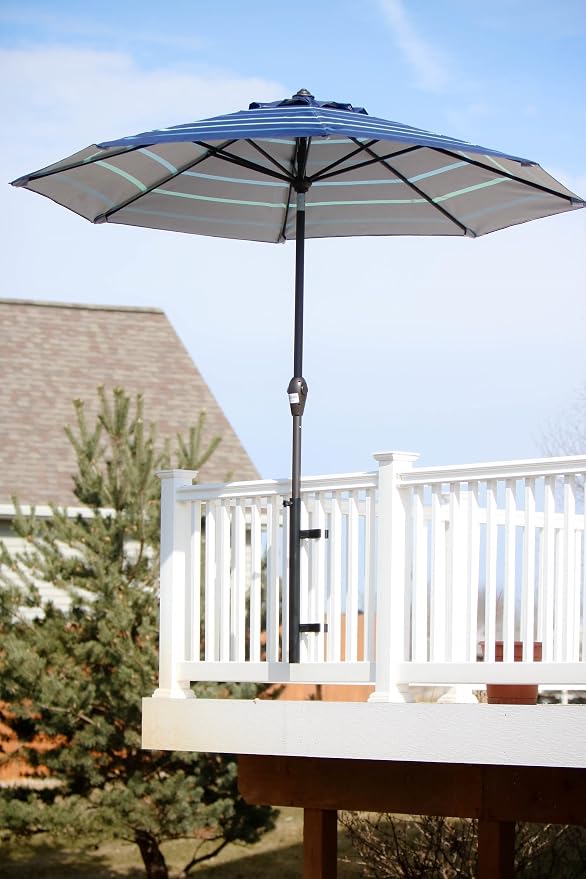 Patio Umbrella Holder – Easy Installation - Space Saving Umbrella Holder Design - Outdoor Umbrella Base and Mount - Attaches to Railing Maximizing Outdoor Patio Space and Shade, White