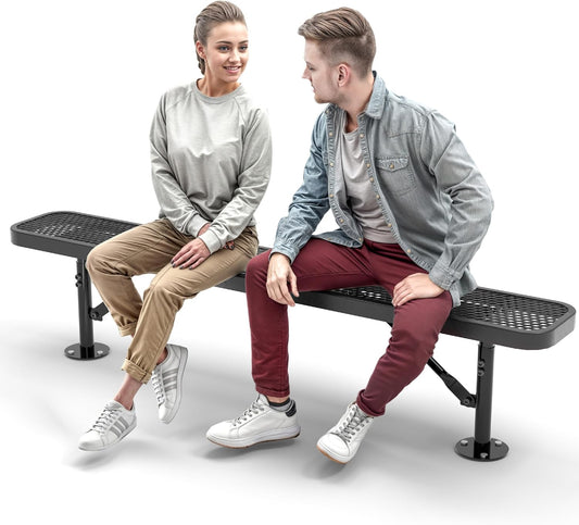 Heavy-Duty Outdoor Metal Bench, Thermoplastic-Coated, Surface, Weatherproof, Commercial-Grade for Parks, Gardens, Patios, Stores & More (6 Ft - Surface, Black)