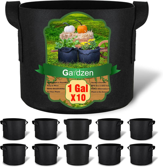 Gardzen 10-Pack 1 Gallon Grow Bags, Aeration Fabric Pots with Handles, Heavy Duty Cloth Pots for Plants