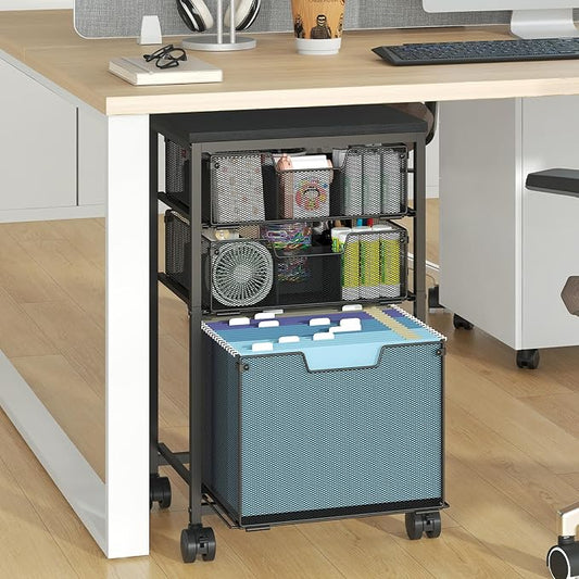Sbanmao Rolling File Cart with 3 Drawers, File Cabinet with DIY Divider, Hanging Folder Holder Organizer with Wheels, Under Desk Storage Utility Cart, Printer Stand for Home Office, Black