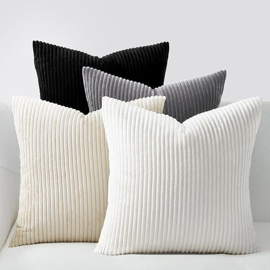 Topfinel Black and White Decorative Throw Pillow Covers Cushion Cases,Set of 4 Soft Velvet Modern Unique Designs,Mix and Match for Home Decor,Pillow Inserts Not Included (22x22 inch,Black/White)