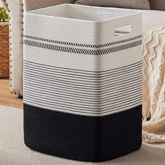 80L Large Cotton Rope Laundry Basket for Bedroom & Laundry Room, Tall Clothes Hamper with Sturdy Handles, Neutral Storage Bin Capable of Holding Blankets and Toys