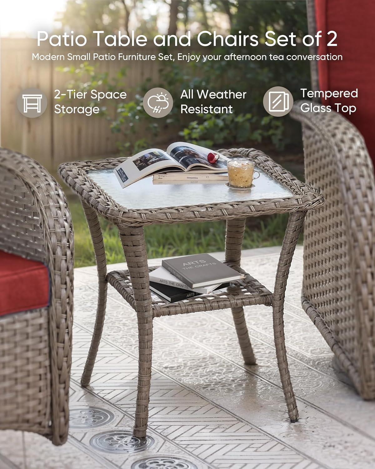 HUMMUH 6 Pieces Patio Furniture Set-Patio Glider Loveseat with Rattan Outdoor Swivel Chairs Outdoor Conversation Furniture Sets for Deck Lawn Porch Balcony Poolside-Grey/Red