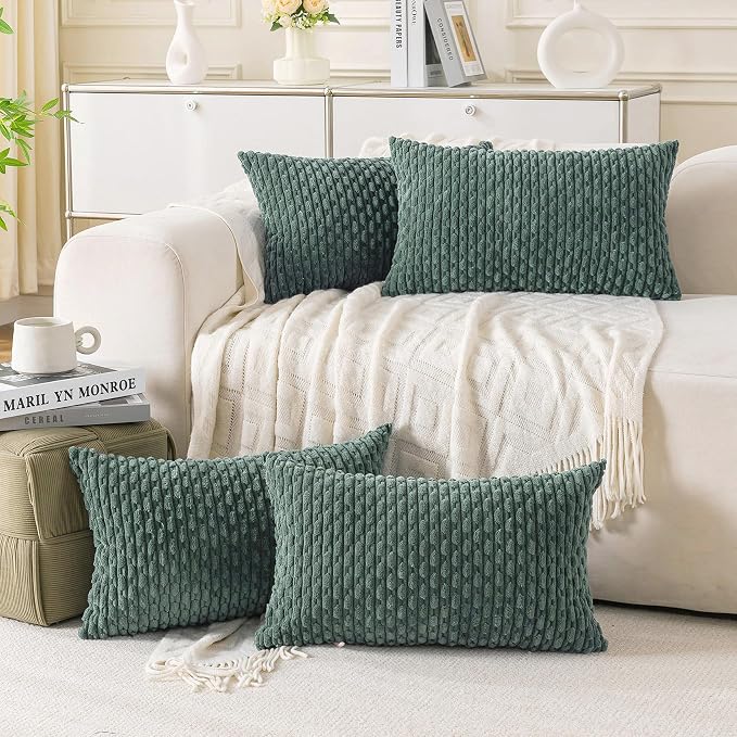 Set of 4 Teal Green Decorative Throw Pillow Covers 20x20 Inch Corduroy Pillow Covers for Bed Couch Sofa Living Room Soft Square Cushion Cases
