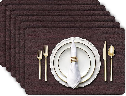 Aofmee Faux Leather Placemats Set of 6 - Waterproof - Wipeable - Washable - Heat Resistant - Anti Slip Stain Resistant Kitchen Dining Table Place Mats, Suitable for Indoor & Outdoor Use, Easy to Clean
