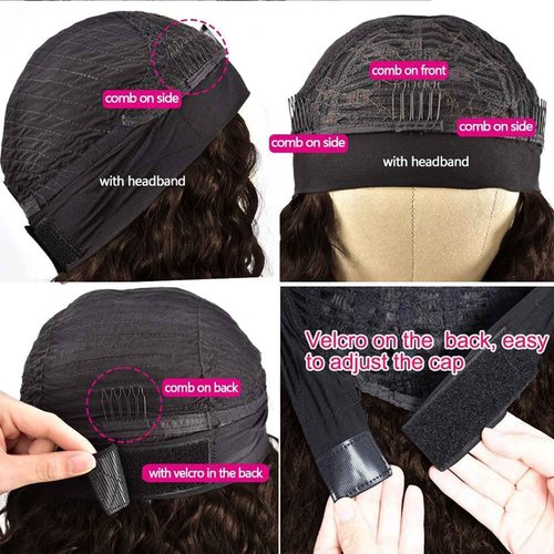 Chocolate Brown Deep Wave Headband Wig Human Hair #4 Colored Curly Headband Wigs for Black Women Human Hair Glueless None Lace Front Wigs Brazilian Virgin Hair Wig Machine Made 150% Density 22 Inch
