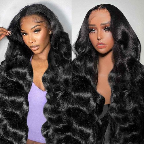 28 Inch Body Wave Lace Front Wigs Human Hair 13x4 HD Transparent Lace Frontal Wigs Human Hair for Women Brazilian Virgin 180 Density Glueless Wigs Human Hair Pre Plucked with Baby Hair Natural Black