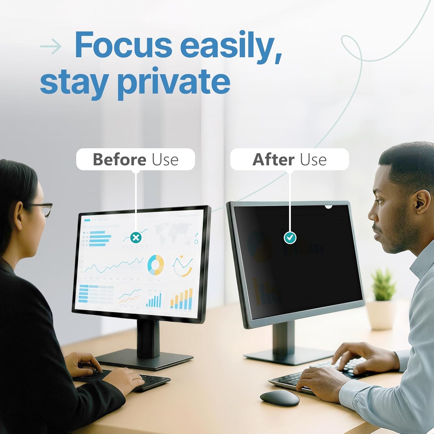 VINTEZ [2 Pack] 22 Inch 16:9 Privacy Screen for Computer Monitor and Laptop - Anti Glare Protector Film Blue Light Filter Eye Protection - Computer Screen Privacy Shield