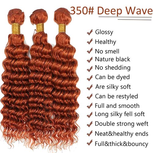 Habiliana Bundles Human Hair 26 28 30 Inch Deep Wave Orange Ginger Bundles 11A Unprocessed Brazilian Virgin Quick Weave Hair Extensions for Black Women