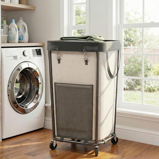 Laundry Basket with Wheels Rolling Laundry Basket, Removable Laundry Bag Design for Daily Use in Bathrooms and Laundry Rooms (White, 160L)