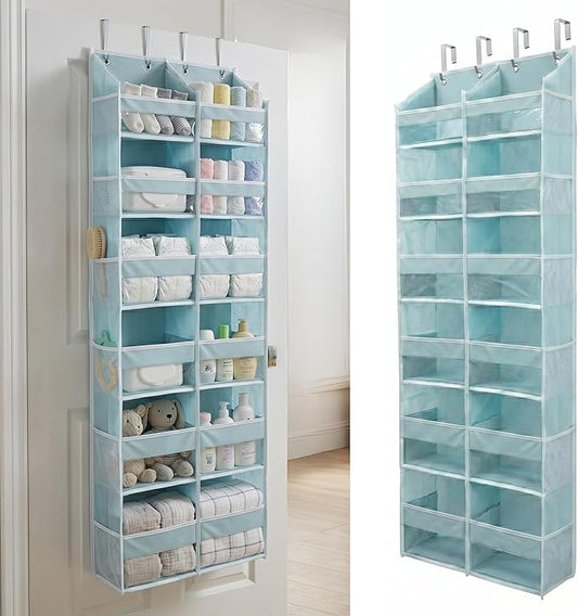 HOMELUX THEORY UPGRADED 6 Tiers Over The Door Organizer Hanging - 100D EXTRA THICK & 50lbs HUGE CAPACITY, 12 Side Mesh Pockets Over The Door Shoe Organizer, Hanging Closet Organizer (Baby Blue, XL)