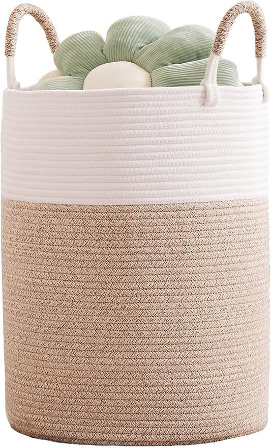 80L Extra Large Laundry Hamper Basket Tall Woven Rope Clothes Hamper Blanket Basket for Living Room Bathroom Bedroom Brown 16"L x 16"W x 22"H