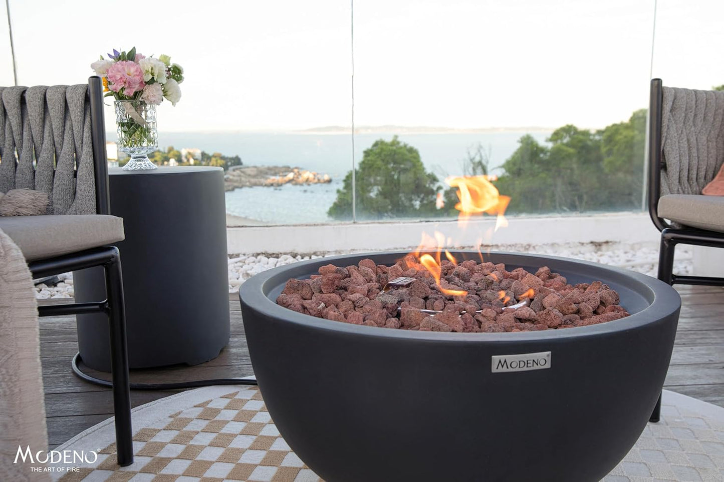 AMS Fireplace | Modeno | Jefferson | Firepit Table | Cover and Lava Rocks Included | (Fuel: Natural Gas - Black)
