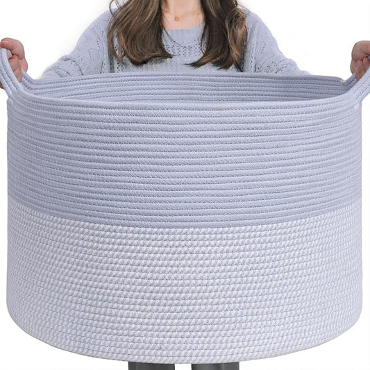 INDRESSME Large Rope Baskets - Organizing Storage, 21.7 x 13.8 Inch, Living Room, Kids, Decorative Nursery, Laundry, Towel, Gift Basket, Blue