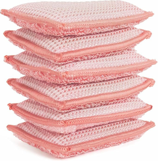 KMAKII Bamboo Kitchen Sponges Dish Sponge Super Absorbent Natural Dish Sponges, Red, Pack of 6
