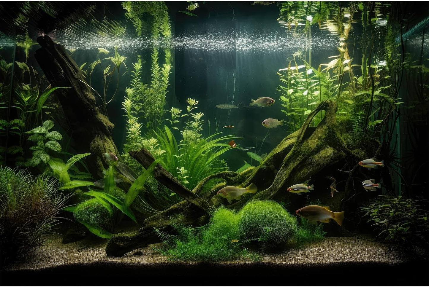 Aquarium Background Diverse Aquatic Plants and Seagrasses Terrarium Background Redwood Root Lush Green Underwater Plants Moss Fish Tank Background Under The Sea Aquarium Backdrop Vinyl 72x24in