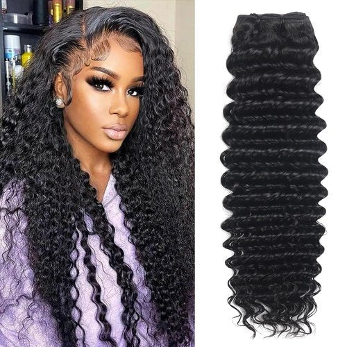 inlovwith Deep Wave Bundles Human Hair, Selected Healthy Curly Human Hair Bundles 100% Unprocessed Brazilian Virgin Hair Wet and Wavy (Single Bundle, 28 Inches)