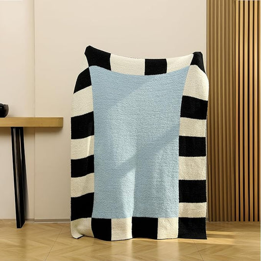 Blue Fleece Throw Blanket for Couch, Modern Fluffy Checkered Blankets Cozy Soft Memphis Style Decorative Blanket for Sofa Travel All Seasons 50x70 Inch