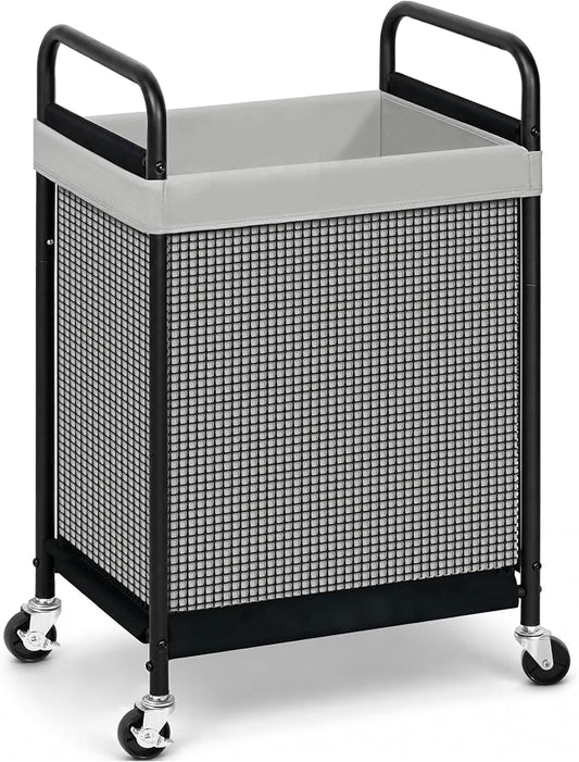 STORAGE MANIAC Rolling Laundry Hamper with Wheels 1-Section Laundry Sorter Rolling Laundrys Basket on Wheels with Removable Bag Clothes Hamper Laundrys Organizer Cart Bathroom Bedroom 90L Grey