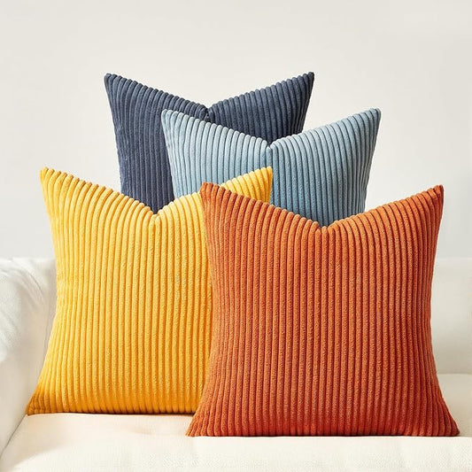 Topfinel Decorative Velvet Pillow Covers 18x18 New Blue and Orange Boho Farmhouse Couch Throw Pillows for Bed Pack of 4 Accent Modern Pillowcase Sofa Livingroom Home Decor