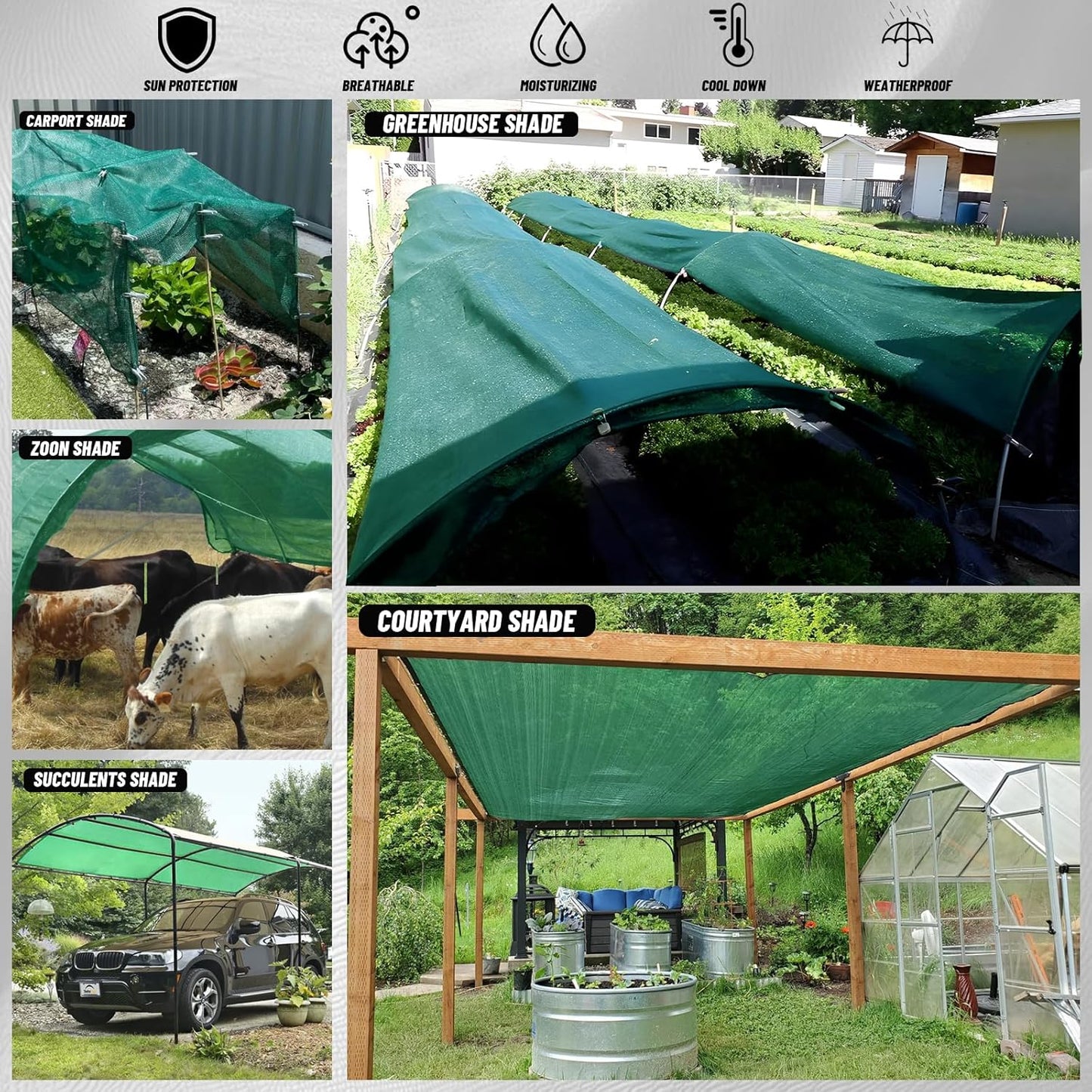 Cool Area 40% 6x8ft Sunblock Shade Cloth Cover Mesh UV Resistant Net for Garden Flower Plant Greenhouse, Green