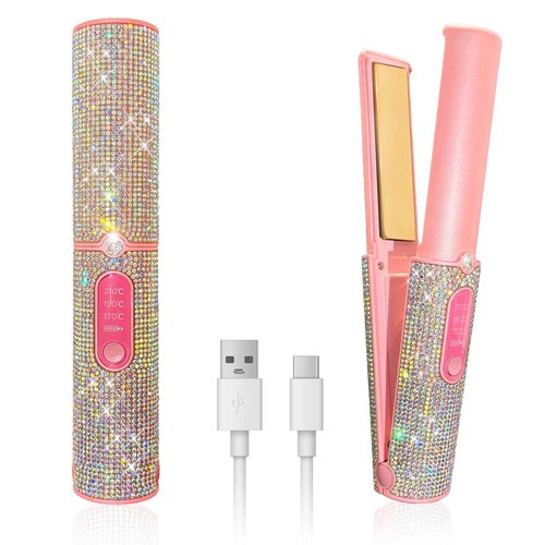 Cordless Hair Straightener, Portable Straightener 2 in 1 for Hair Straightening and Curling, Fast Heating Cordless Flat Iron, Cordless Curling Iron 5000mAh Rechargable for Travel (Mermaid)