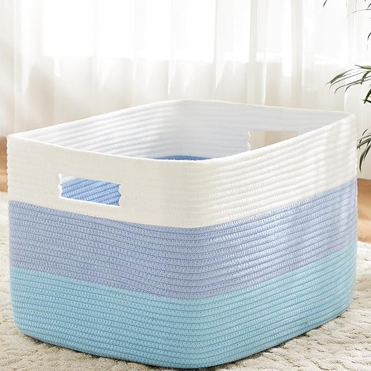 Artfeel Blanket Basket,Rectangle Woven Baskets for Storage,65L Laundry Basket for Decorative Nursery Blanket,Toys,Dirty Clothes and Magazine in Shelves,Baby Room,and Living Room