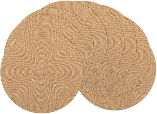 SHACOS Round Placemats Set of 8 Washable 15 inch Round Placemat Cotton Polyester Woven Braided Table Place Mats for Dining Table Decor, Camel