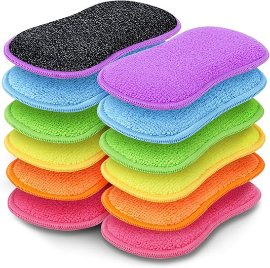 GLIMGLINT 12Pack Dish Sponges Kitchen, Non-Scratch Microfiber Sponges for Cleaning, Reusable Dish Sponge for Dishes, Pots and Pans (Multicolor)