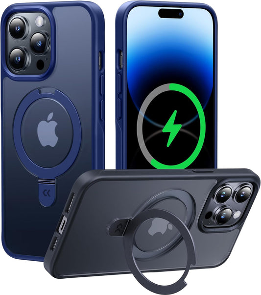 CASEKOO Designed for iPhone 14 Pro Case with Magnetic Invisible Stand [Military Drop Protection] [Compatible with MagSafe] Shockproof Slim Translucent Matte Pro Case 6.1 Inch, Blue