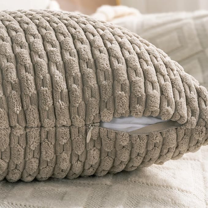 Set of 4 Taupe Decorative Throw Pillow Covers 26x26 Inch Corduroy Pillow Covers for Bed Couch Sofa Living Room Soft Square Cushion Cases
