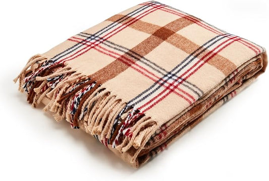 Arus Acrylic Highlands Collection Queen Size Tartan Plaid Design Throw Blanket Sahara, 60x80 inch