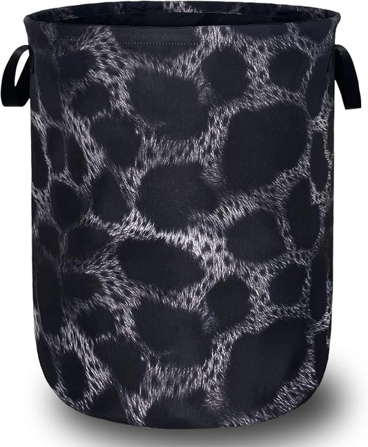 Grey Black Leopard Print Laundry Basket Foldable Animal Leopard Laundry Hamper Oxford Cloth Colorful Tote Bag Clothes Toy Storage Bucket For Bathroom/Laundry Storage/Bedroom 18.9 x 16.5 Inch