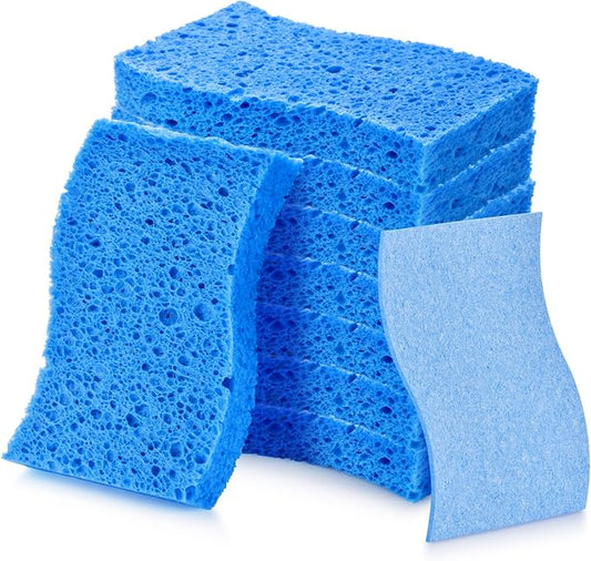8PCS Blue Dish Washing Kitchen Sponge, Compressed Pack, Save Space | Non Scratch Scrub Sponge, Compressed to Save Space, Sponges for Cleaning Kitchen and Bathroom, Cleans Quickly and Well