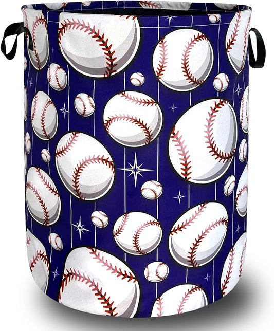 Baseball Pattern Laundry Basket Baseball Laundry Hamper Foldable Oxford Cloth Sports Funny Tote Bag Clothes Toy Storage Bucket For Bathroom/Laundry Storage/Bedroom 18.9 x 16.5 Inch