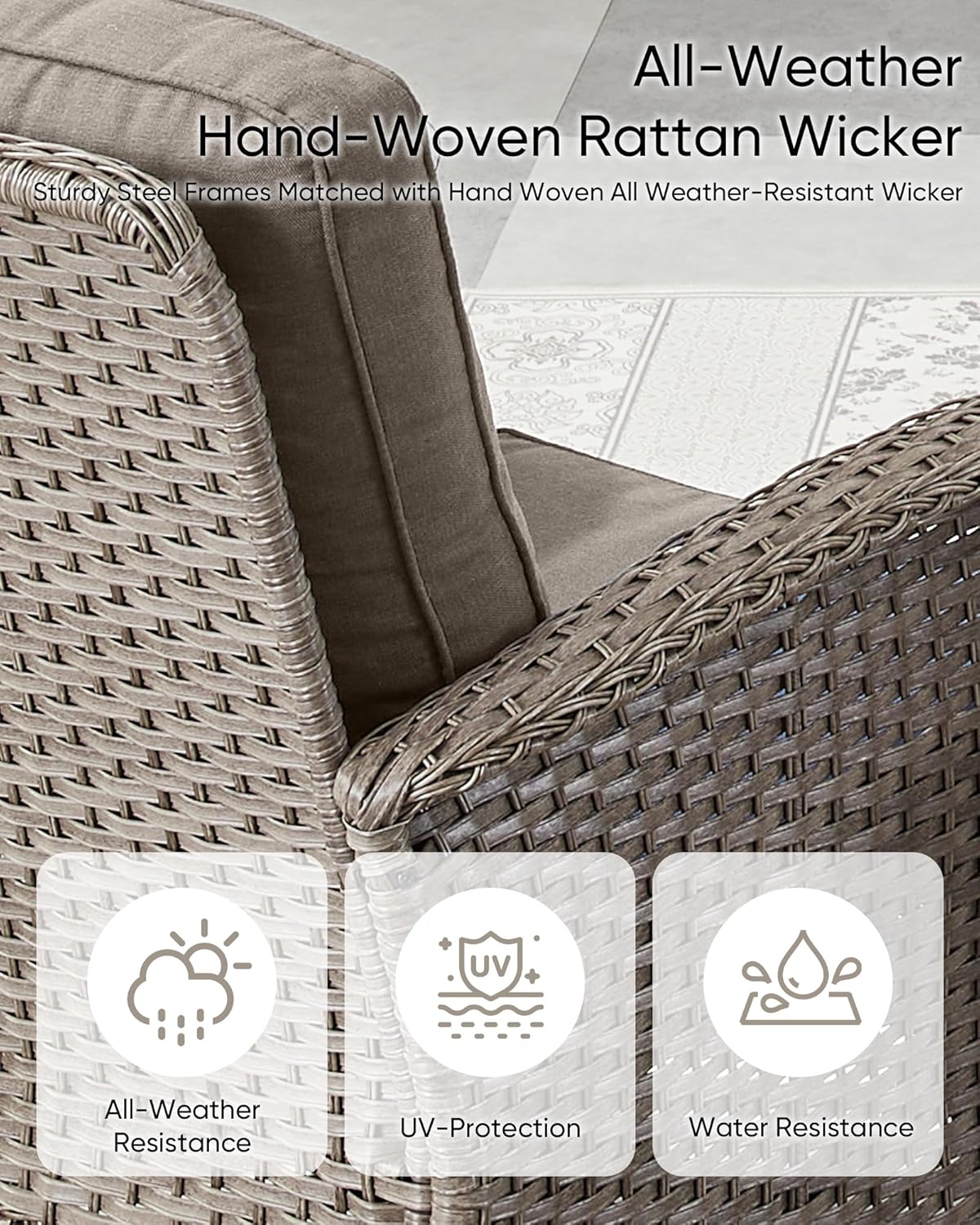 HUMMUH Patio Furniture Wicker Outdoor Furniture Sets High Back Outdoor Glider Bench with Patio Swivel Chairs Patio Conversation Sets for Deck Lawn Porch Balcony Poolside-Grey/Grey